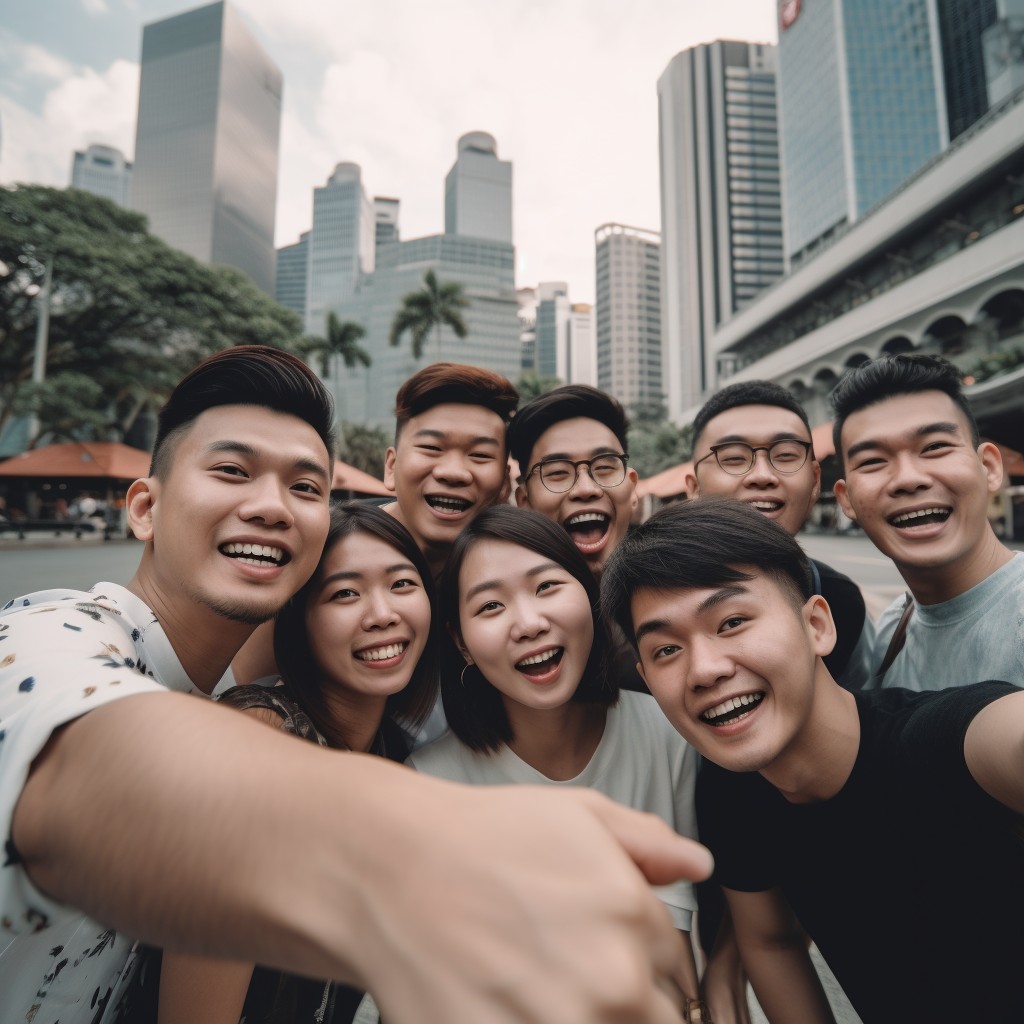 A selfie of a group of friends in Singapore